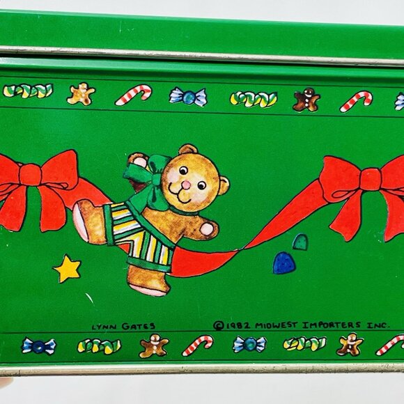 Vintage 1982 Lynn Gates Christmas Santa Tin Box Storage Rectangular Canister Lid - Picture 8 of 12